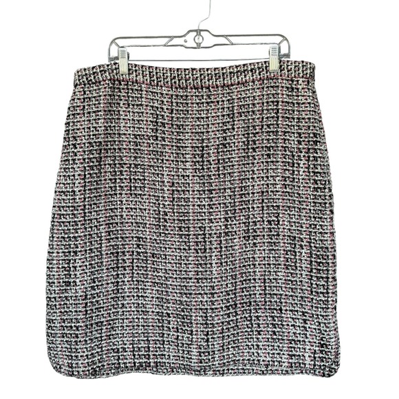 Ann Taylor Dresses & Skirts - Ann Taylor Factory Skirt Women16 Black Pink Tweed Check Pencil Lined Career Work